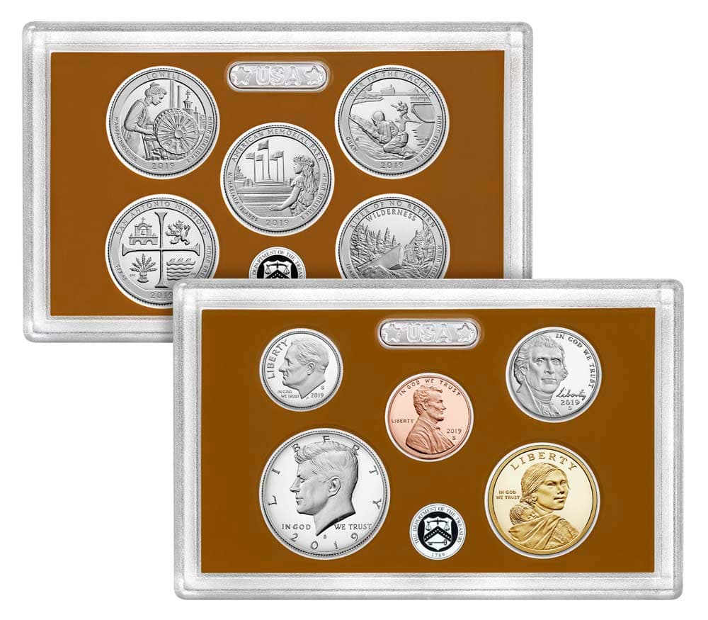 A U.S. Mint proof set in its lens packaging (2019 edition shown)